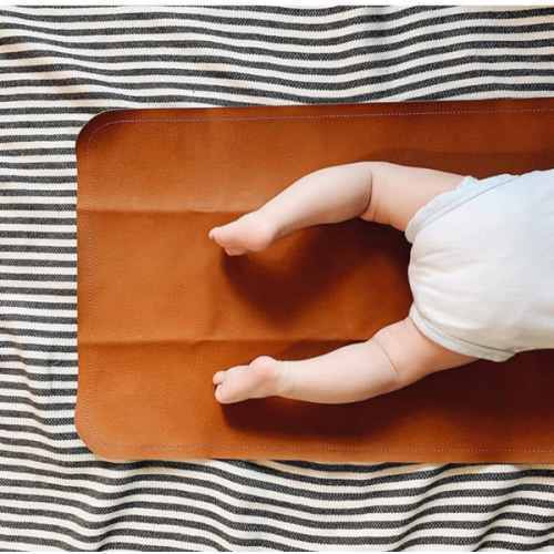 Vegan Leather Baby Changing Mat by Lark Baby Goods - Waterproof Wipeable Portable Diaper Pad - Foldable for Travel (14 x 22 in) - Brown