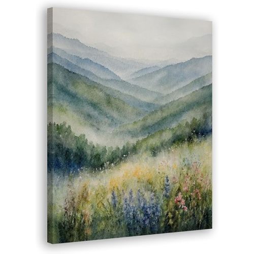 FITIE Abstract Blue Ridge Mountain Scenery Canvas Wall Art Poster, Watercolor Wildflower Mountain Nature Landscape Framed Artwork Prints Wall Decor for Home Bedroom Living Room, 11x14 Inch