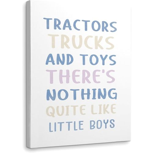 Tractors Trucks And Toys There’s Nothing Quite Like Little Boys Framed Canvas Wall Art Decor 11×14 inch, Baby Boy Nursery Print Painting Artwork Home Blue Wall Decoration For Boys Kids Room Bedroom