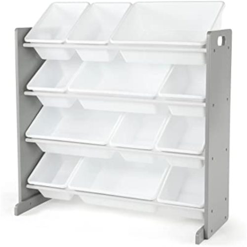 Humble Crew, Grey/White Kids Toy Organizer with 12 Storage Bins, Toddler
