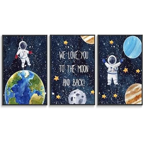 3 PCS Space Astronaut Canvas wall art Cool Galaxy Planet Poster Picture Colorful Fantasy Universe Painting Fantasy Outer Spaceman Planet Universe Artwork Wall Decor Boys Bedroom Decoration Unframed