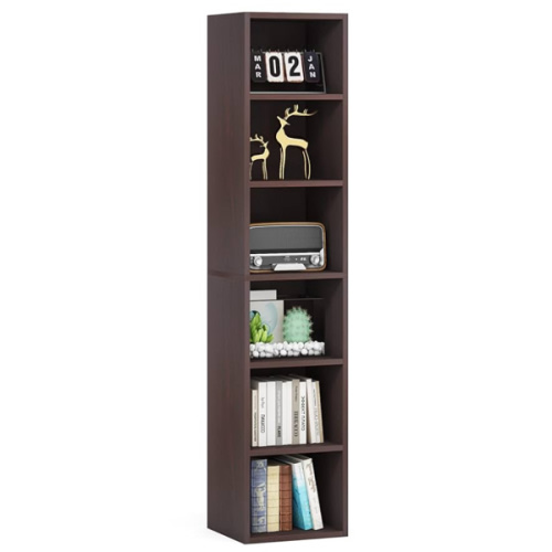 LITTLE TREE 70.9 Inch Tall Narrow Bookcase, Corner Bookshelf 6 Tier Cube Display Shelf Storage Organizer for Small Space (BROWN)