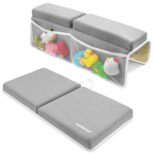 HealthSmart Comfortable Baby Bath Kneeler and Elbow Rest Pad Set | Ultra-Thick Padded Bath Kneeling Pad for Bathing Baby with Toy Organizer Pockets - Non-Slip, Water-Resistant, Machine-Washable