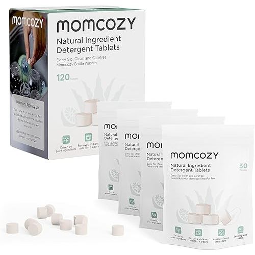 Momcozy Natural Washing Block for Baby Bottle Washer, Powerful Plant-Based Formula, Safe & Residue-Free, 120 Tablets