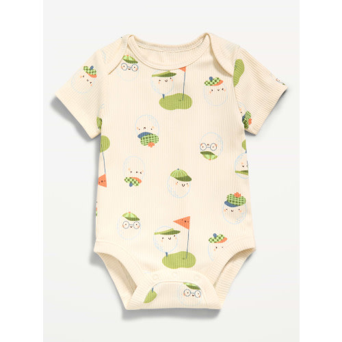 Printed Short-Sleeve Ribbed Unisex Bodysuit for Baby