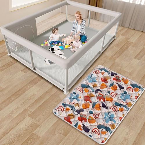 65 x 50 Inch Baby Playpen with Mat, PlayPen for Babies and Toddlers, Sturdy Safety Play Yard for Indoor & Outdoor with Zipper Gates