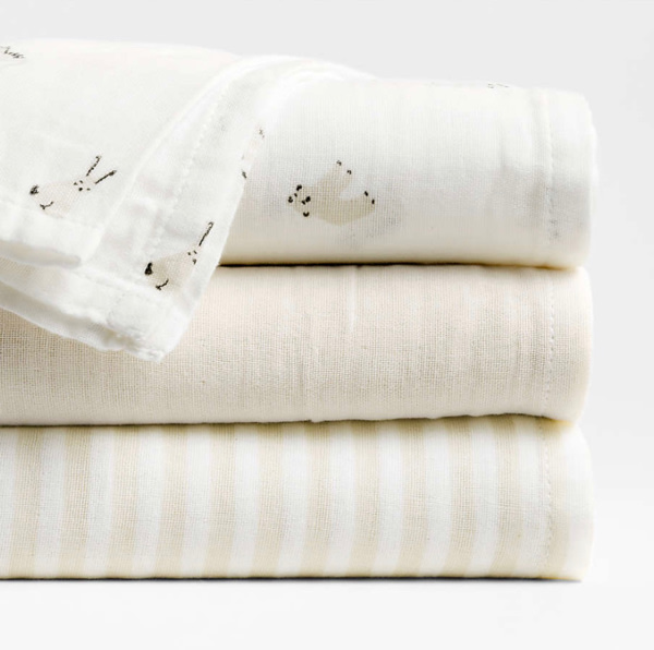Supersoft Natural 100% Organic Cotton Gauze Sleepytime Baby Swaddle Blankets, Set of 3