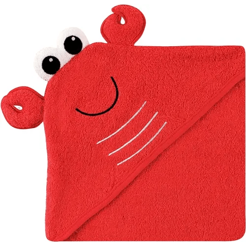 Luvable Friends Unisex Baby Cotton Animal Face Hooded Towel, Lobster, One Size