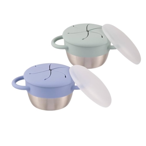 Elk and Friends Stainless Steel Snack Cups – Pack of 2 | Removable Silicone Food Catcher and Travel Lid | Spill-Proof Snack Containers for Baby, Toddler, Kids | Dishwasher Safe, Food Grade Silicone
