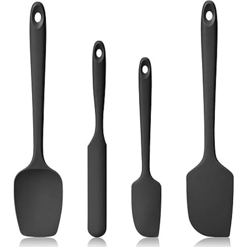 600ºF Heat Resistant Spatulas, High Heat Food Safe Semless Kitchen Silicone Scraper Set for Cooking Baking Mixing Scraping Stirring Nonstick Cookware Pan Bowl (4Pcs,Black)