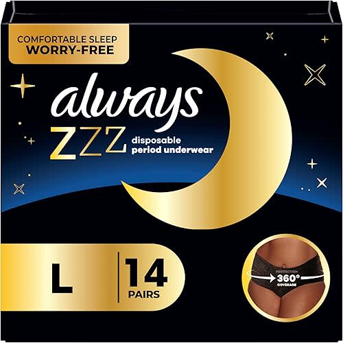 Always ZZZ Overnight Disposable Period Underwear for Women Sz L, 360° Coverage for Worry-Free Nights, 7 Count (Packaging May Vary)