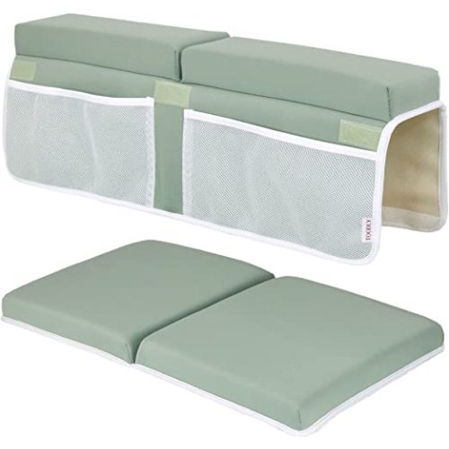 Baby Bath Kneeler and Elbow Rest Pad Set - Thickest Bathtub Kneeler Pad with Memory Foam and Bath Toys Organizer - Ideal Bath Kneeling Pad for Bathing Baby - Relieve your Knees and Elbows (Green)