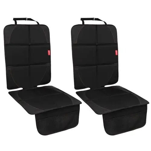 Car Seat Protector, 2 Pack Carseat Protector with Thick Padding, Baby/Pets for Child Car Seat-Mesh Pockets-Waterproof-Universal Size(Black)