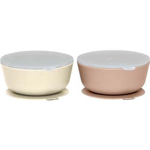 WeeSprout Suction Bowls for Baby & Toddlers (Set of 2) - 100% Silicone w/Plastic Lid - Leak Proof Feeding Supplies - Dishwasher & Microwave Safe Infant Dinnerware w/Extra Strong Base