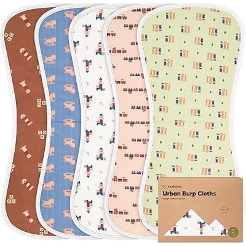 Organic Burp Cloths for Baby Boys and Girls - 5-Pack Super Absorbent Burping Cloth, Burp Clothes, Soft & Plush, Newborn Milk Spit Up Rags, Burpy Cloth Bib for Unisex, Burping Rags (Toy Land)