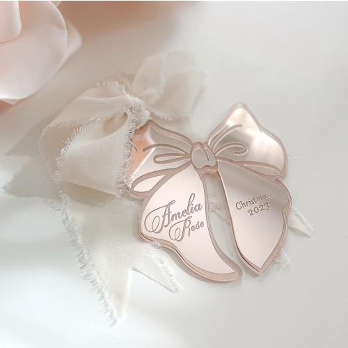 Pink Bow Christmas Ornament for Girl, baby’s First christmas ornament, Christmas 2024 Ornament, Statement Bow Stocking tag