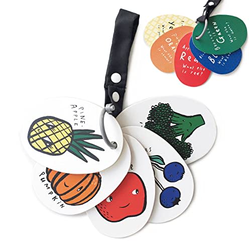 Wee Gallery Stroller Cards - I See In the Market- Food and Colors Travel Activity for Babies and Kids, with Snap on Strap for Walks, Car Seat, Bag, Stroller