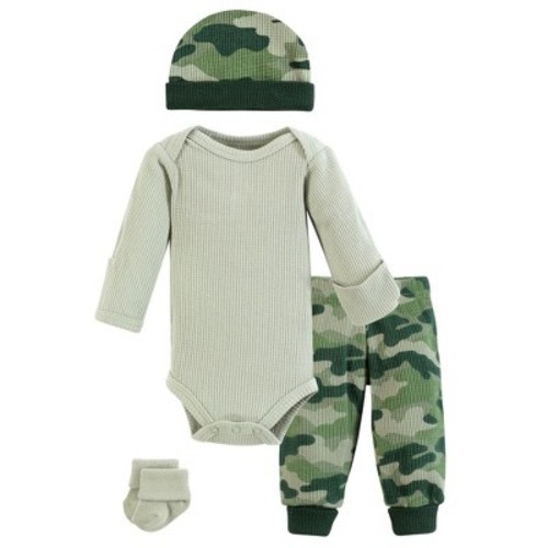 Hudson Baby Boys Thermal Preemie Layette Set 4pc Long Sleeve Outfit, Camo, Preemie