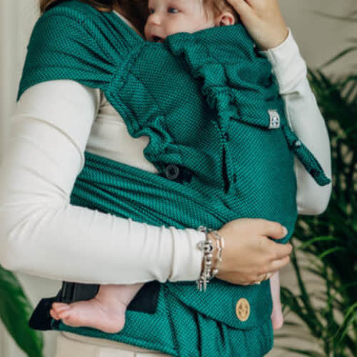 My First Baby Carrier - LennyHybrid Half Buckle, Standard Size, herringbone weave 100% cotton - EMERALD