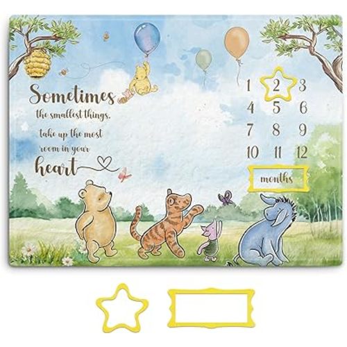 Classic Winnie Milestone Blanket for Baby, The Pooh Baby Milestone Blanket, Winnie Baby Growth Blanket with Photo Tools, Winnie Quotes Sometimes The Smallest Things Milestone Blanket 30 * 40in