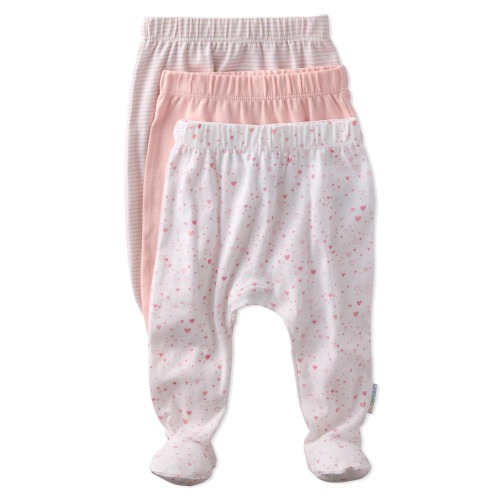 Fallon Footed Organic Cotton Assorted 3-Pack Pants, Pink Twinkle, 0-3M