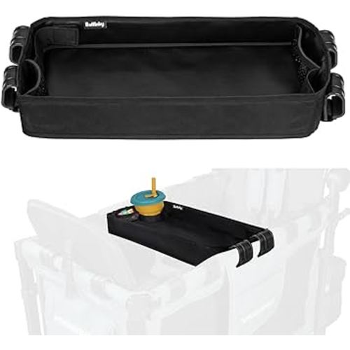 Double Sided Stroller Tray Fits for Wonderfold Wagon- Kids Snacks & Activities - Faux Leather Sides for Eating - Cup Holders & Mesh Pockets, Easy to Use and Clean, Play On the Go (W2 Series)