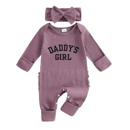 FIOMVA Im New Here Newborn Outfit Girl Long Sleeve Letter Romper Ribbed Knit Jumpsuit Baby Girl Preemie Coming Home Outfit