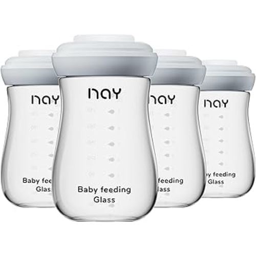 Glass Breastmilk Storage Bottles, 8oz Wide Neck Breast Milk Containers, BPA-Free, Lead-Free, Fits Breast Pumps and Nipples, 4 Pack