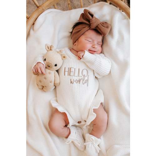 Chunky Knit Ruffle Romper | hello world Romper – TheGrayBearCompany