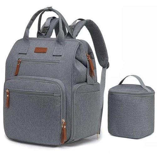 Breast Pump Bag for Spectra & Work with 14 inch Laptop Sleeve - Convertible Large Diaper Bag Backpack with Cooler Storage for Travel, Grey