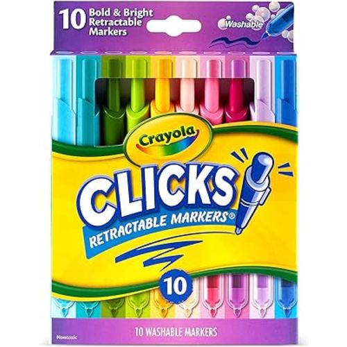 Crayola Clicks Retractable Markers (10ct), Washable Markers for Kids, Click Markers, School Supplies for Kids, Gifts, Ages 5+