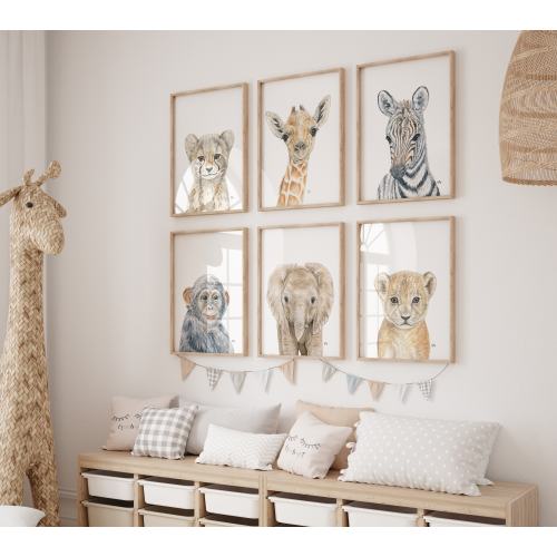 Safari Nursery Decor, Safari Nursery Prints, Baby Animal Prints for Nursery, Nursery Wall Art, Safari Animals Nursery Art, Set of 6 Prints