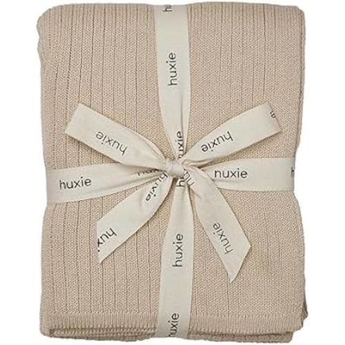 Knitted Organic Cotton Baby Blanket- Swaddle Blanket, 30" x 40" Soft Receiving Blanket for Newborn (Ribbed - Fog)