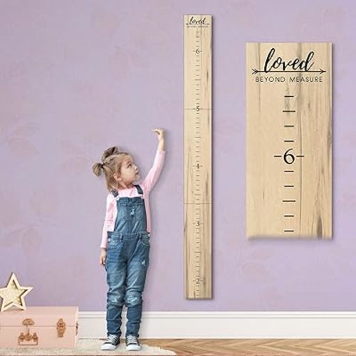 Farmhouse Style Wooden Kids Growth Chart Ruler for Boys and Girls (Weathered Natural - WHT)