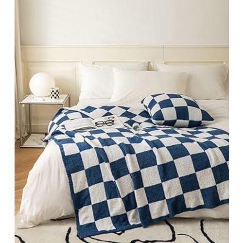 Ultra-Soft Buffalo Checkerboard Grid Fluffy Microfiber Knitted Baby Blanket Super Cozy Lightweight Checkered Bed Blanket for Sofa Couch Bed Navy 30"X40"¡