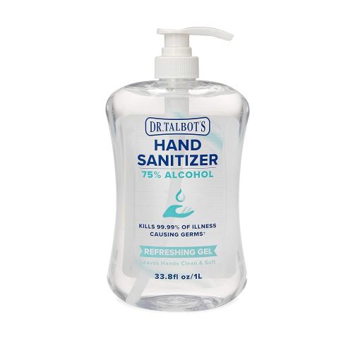 Dr. Talbot's Refreshing Gel Hand Sanitizer with Easy Pump, Fragrance Free, 1 Liter, 33.81 Fl Oz