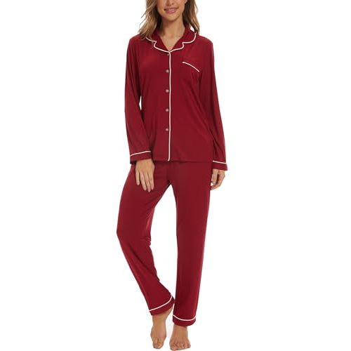 Yoolfine Button Up Pajamas for Women Long Sleeve Sleepwear Soft Loungewear Ladies Pjs Set XS-XXL