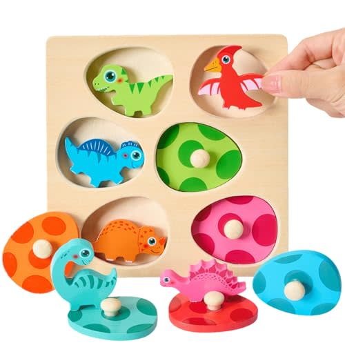 Montessori Mama Montessori Toys for 1-3 Year Old Toddler Puzzle - Dual Layered Wooden Puzzles for Toddlers 1-3, Dinosaur Toy, Educational Toy for 2 Year Old