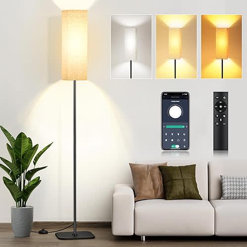 Floor Lamps for Bedroom Living Room, Modern Standing Lamp with APP&Remote Control, Dimmable 3 Color Temperatures, 67" Tall lamp for Reading Office, 12W LED Bulb