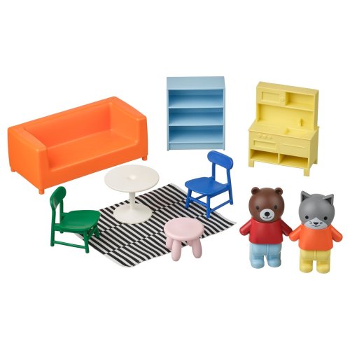 HUSET Dollhouse furniture and figures - living room/kitchen multicolor