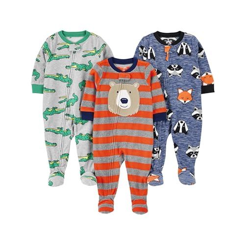 Simple Joys by Carter's Toddlers and Baby Boys' Loose-Fit Flame Resistant Fleece Footed Pajamas, Pack of 3