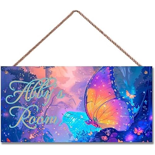 Personalized Sign Butterfly Sign for Girls Room, Motivational Hanging Plaque Sign Room Wall Art Decor, Alien Ship Nursery Decor for Boys Room Kids Room Classroom Décor