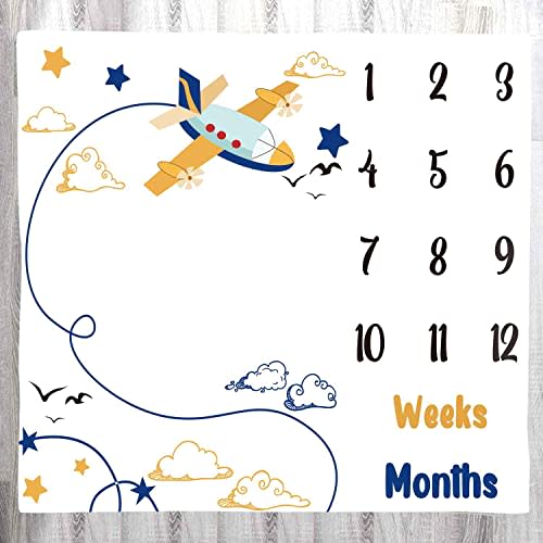 Baby Memory Blanket, Airplane Sky Pilot Milestone Blanket, 48x40 Inch Baby Growth Chart Photo Background BTLSLY422