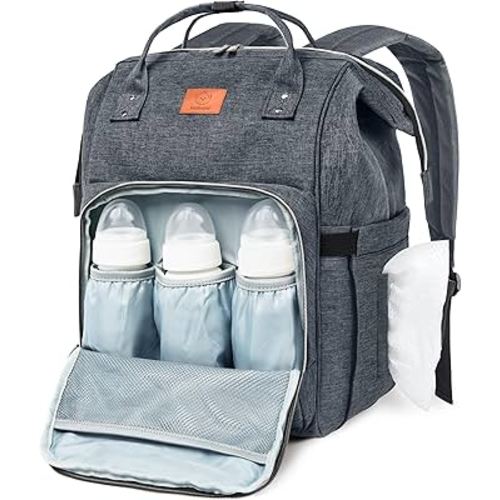 KeaBabies Baby Diaper Bag Backpack - Large Baby Bag for Boys, Girls, Waterproof Multi Function Travel Diaper Backpack with Changing Pad, Durable Travel Essentials for Moms and Dads (Mystic Gray)