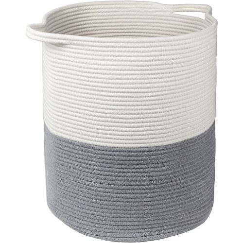 Brookstone, Large Cotton Rope Storage Basket, Soft Woven Bin with Handles, Baby Nursery/Blanket Organizer; Perfectly Sized at 18.5” X 16”, Use in Living Room/Bedroom, Suitable for Any Décor Style