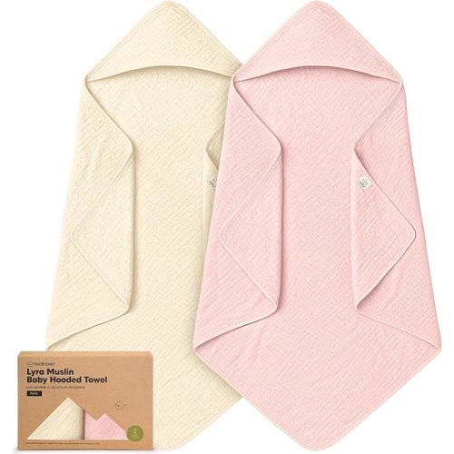 KeaBabies Muslin Hooded Baby Towels for Newborn Girls, Boys - 2-Pack, 30x30 Organic Cotton Baby Bath Towels Hooded, Soft Absorbent, Toddlers, Kids, Infant, Newborn Bath Essentials (Rose Ivory, Petite)