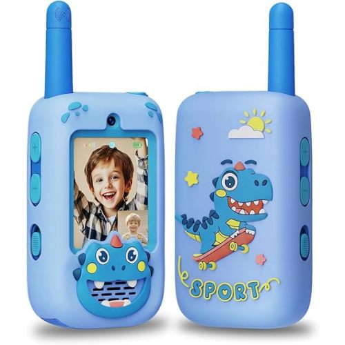 Video Walkie Talkies for Kids, Rechargeable 2 Pack Long Range Two Way Radios with 4 Voice Changer Effects, Toys for Boys Girls Ages 3-12, Outdoor Camping Birthday Gifts