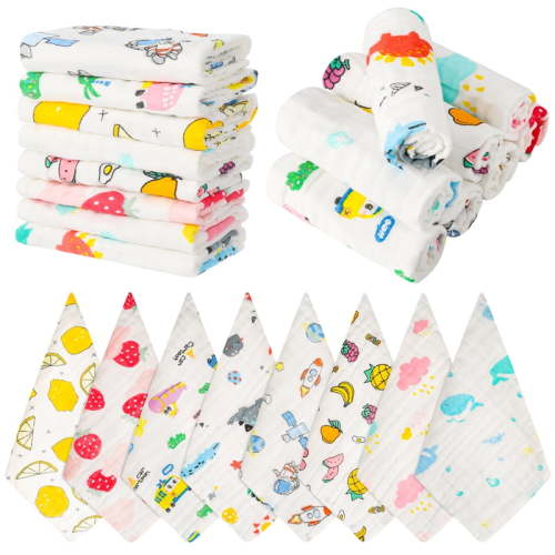 KABOER 8Pcs Muslin Baby Burp Cloths, 10.6"X10.6" Cotton Burp Rags, Thicken Super Soft Absorbent and Soft 6 Layers Muslin Cloth Baby for Newborn