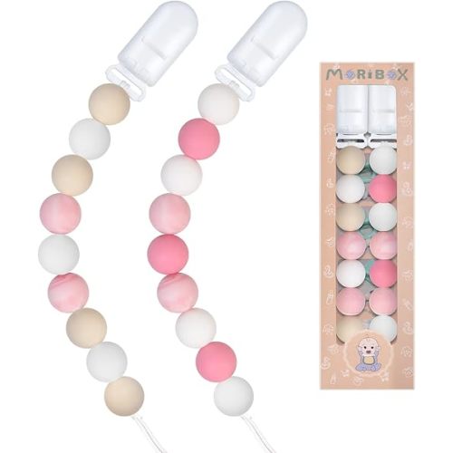 Pacifier Clips for Baby Boys Girls (Pink)