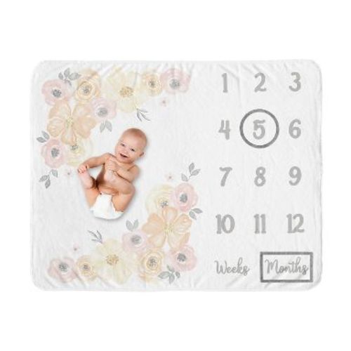 Sweet Jojo Designs Girl Baby Milestone Blanket Watercolor Floral Yellow And Pink